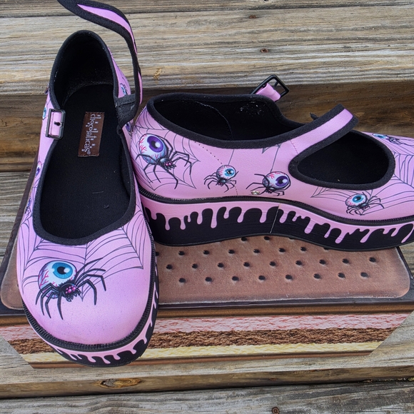 Hot Chocolate Design Shoes - Pink Platform Mary Jane Shoes with Spider Web Art